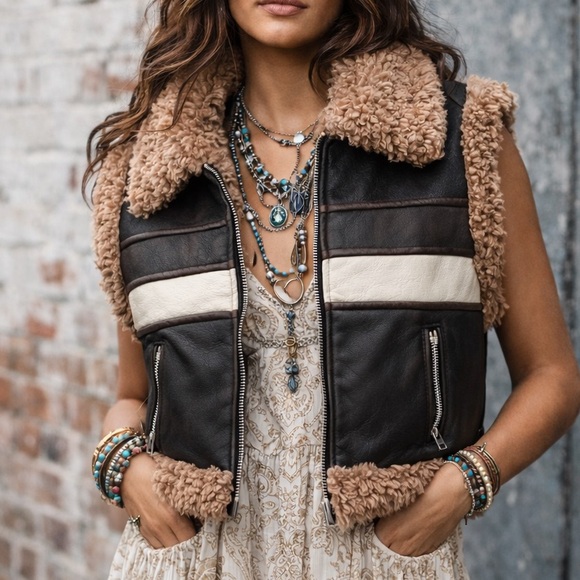 Urban Outfitters Jackets & Blazers - Urban Outfitters Donald Moto Faux Leather Teddy Vest Boho Western Festival